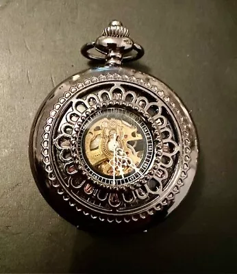 Vintage Unbranded Half Hunter Mechanical Skeleton Unisex Pocket Watch-vgc Workin • £29.95