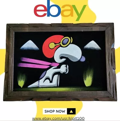 Vintage MCM 70s Peanuts Snoopy Dog Black Velvet Painting Framed • $75