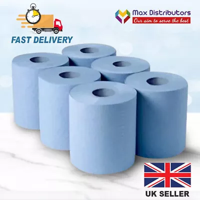 6 Blue CentreFeed Rolls 2 Ply Embossed Centre Feed - Hand Towel Tissue Rolls • £11.99