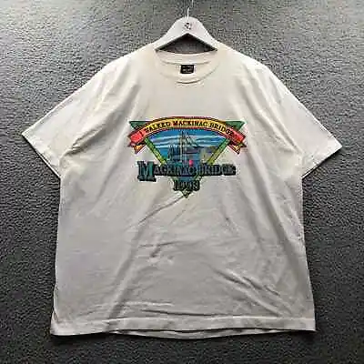 Vintage 90s Mackinac Bridge T-Shirt Men's XXL Short Sleeve Single Stitch White • $12.99