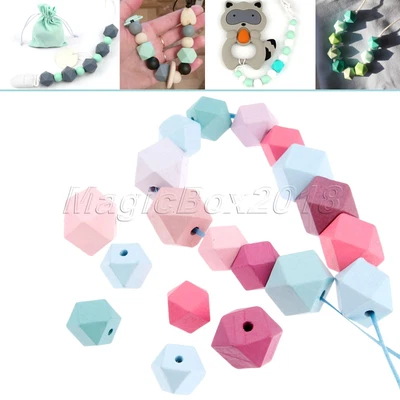 £5.98 • Buy Natural Geometric Wood Beads Mixed Colour DIY Baby Octagon Beads 2 Size