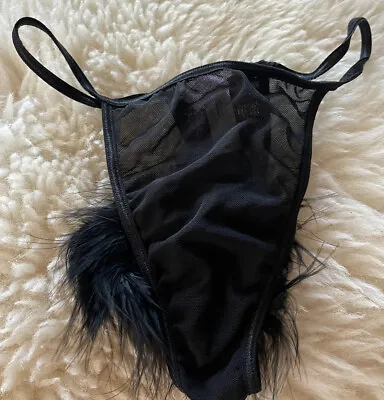Victoria Secret Black Sheer Thong Panties Womens M Feather Tassels New With Tags • $30
