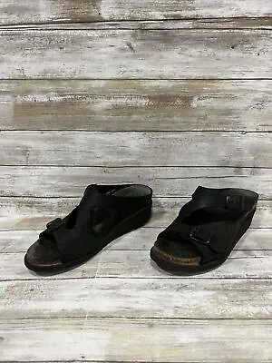 Mephisto Terie Womens Mobils Black Nubuck Wedge Sandals Made In France Sz 8 EU38 • $37.78