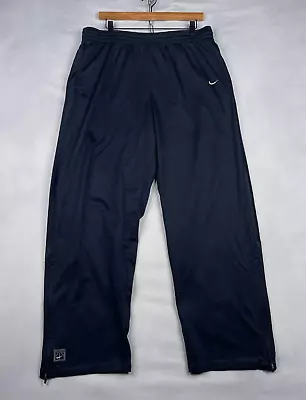 Vintage Nike Pants Mens Large L Gray Tag Track Warm Up Blue Silky Polyester • $21.88