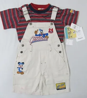 Disney Overalls 4T Embroidered Mickey Mouse / Goofy Premium Gasoline Shorts READ • $24.99