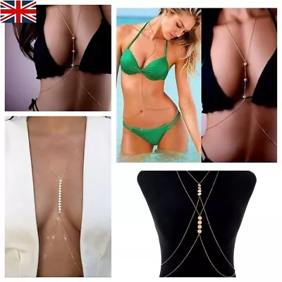 Women Bra Waist Belly Crossover Body ChainHarness Necklace Beach Bikini Jewelry • £4.13