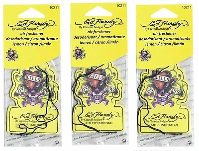 3x Pcs  Ed Hardy Car Air Freshener. Lemon Scent • $9.81