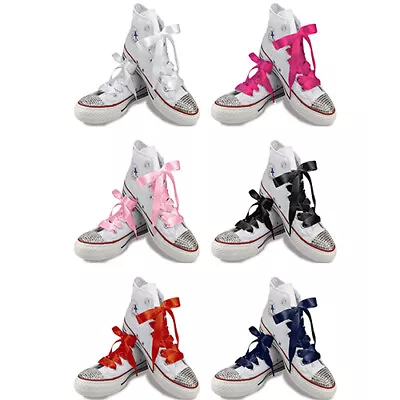 White Pink Red Navy Black Satin Ribbon Shoelaces Laces With Aglets Kids Women's • £2.65