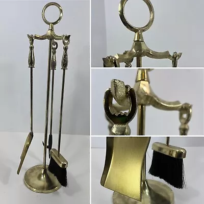Vintage Gold Brass Metal 4 Piece (3 X Tools) Fireplace Set Mid Century 31” • $89