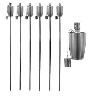 6x Metal Garden Torch Oil Paraffin Lantern - Patio Lighting 146cm Silver • £38