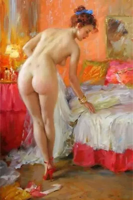 H273 Modern Hand-painted People Woman Oil Painting Naked Girl On Canvas • £29.30