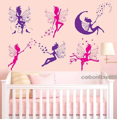 6 MAGIC FAIRY Girls Wall Stickers Kids Bedroom Nursery Removable Vinyl Art Decal • £8.88