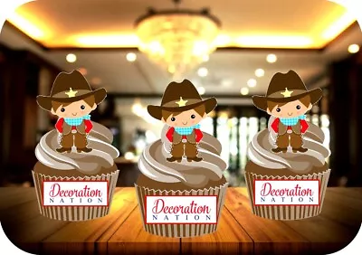 Cute Cowboy - 12 PREMIUM STAND UP Edible Cupcake Cake Toppers Wafer Icing Fun • £6.49