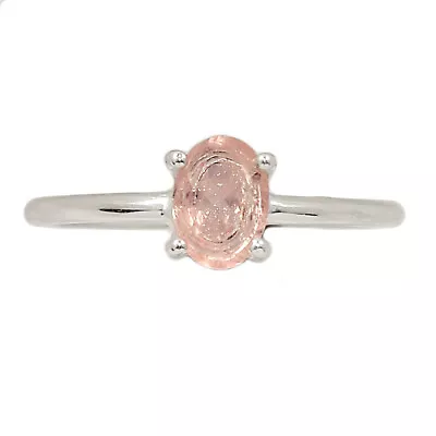 Faceted Natural Morganite - Madagascar 925 Silver Ring Jewelry S.7 CR22593 • $27.33