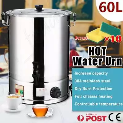 60L Electric Hot Water Urn Stainless Steel Concealed Element Boiler Kettle New • $123.55