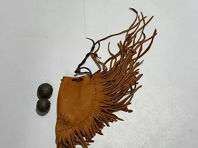 Vintage Leather Medicine Pouch Native American Shaman Stone Moqui Marble Brown • $27