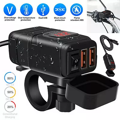 QC 3.0 Motorcycle Dual USB Phone GPS Quick Charger Adapter Red LED Waterproof • $13.17