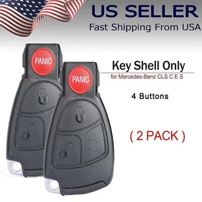 2 Remote Key Case Shell 3 Button + Panic For 2000-2006 Mercedes-Benz CLS C E S • $23.93