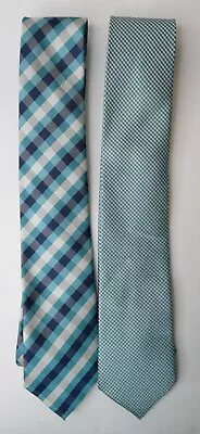 Lot Of 2 Republic Teal Turquoise Navy Silver Plaid Textured Dress Tie Ties V • $12.99