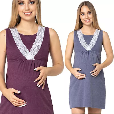 Purpless Sleeveless V-neck Lace Det Maternity Pregnancy Nursing Nightdress 4141n • $12.43