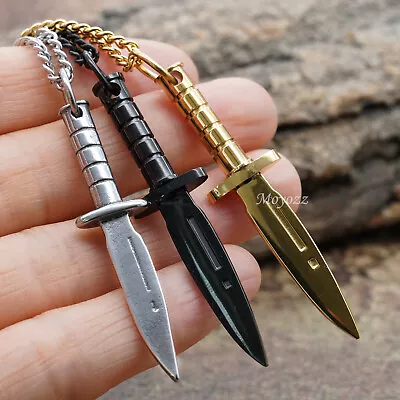 Punk Sword Dagger Knife Pendant Men's Necklace Chain Stainless Steel Biker Gift • $9.99