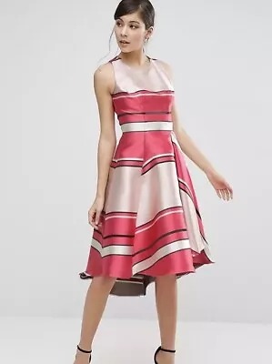 Coast Bay Shore Stripe Dress Size 14 Brand New Pink RRP:£200 • £119.99