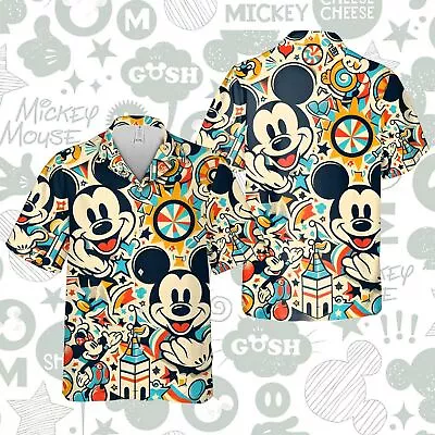 Retro Disney Cartoon Theme Mickey Mouse Steamboat Willie Colorful Hawaiian Shirt • $10.94