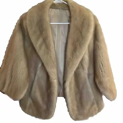 Vintage Mink Fur Cape Blond Wrap Classic Embroidered On Lining Stain On Lining • $50