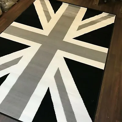 Top Quality Union Jack Woven Rugs 120cm X 170cm 6ftx4ft Great Quality Grey-black • £39.99