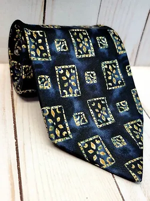 St Michael From Marks & Spencer Mens Necktie Silk Navy Blue Geometric Squares UK • $11.04