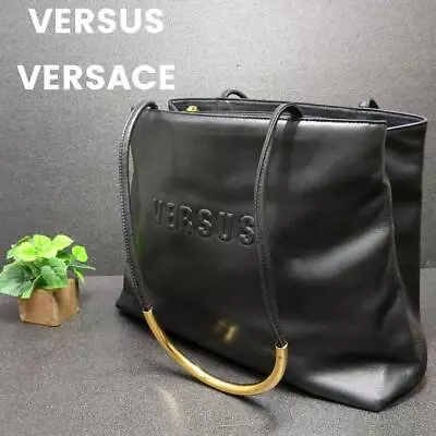 Authentic VERSUS VERSACE Tote Shoulder Bag Logo Genuine Leather Black Women • $304