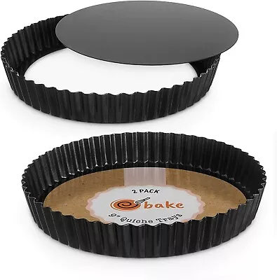 Flan Baking Tray Tin Tart Pie 2pcs Round Carbon Steel Non Stick Pan Loose Based • £98.76