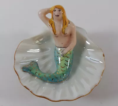 Limoges Nude Mermaid Trinket Box Blue Green Tail Seashell Clam Shell Starfish • $49