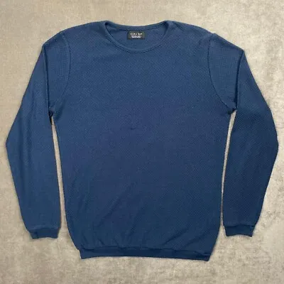 Zara Man Knitwear Blue Waffle-knit Crew Neck Long Sleeve Tee Men's Size S • $17.91