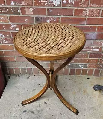 Vintage Cane & Oak Plant Fern Stand Round Table • $103.99