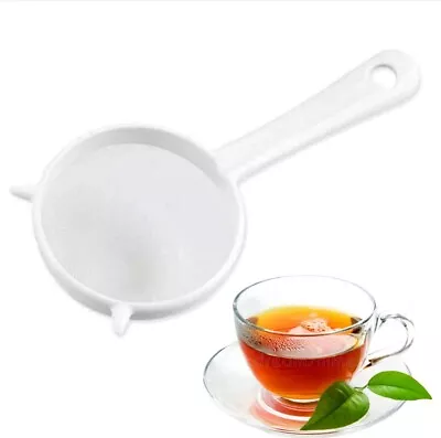 Fine Tea Strainer Filter Coffee Juice Food Sieve Mesh Scoop 7cm White Plastic • £2.99