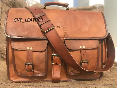 18  Men's Leather Messenger Bag Laptop Men's Brown Shoulder Bag Leather Travel • $82.98