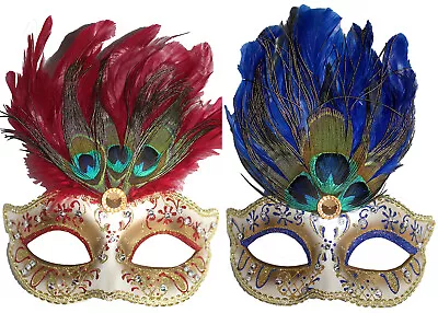 New Venetian Masquerade Peacock & Black Feathers Ball Prom Party Wear Eye Masks  • £16.95