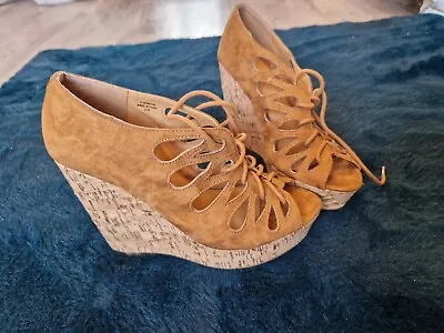 Miss Selfridge Woody Tan Wedges Uk 5  Rrp £42 • £4