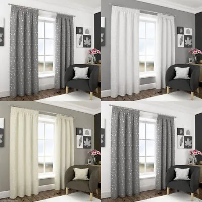 Harrogate Leaf Embroidered Voile Lined Tape Top Pencil Pleat Curtain Pair • £29.99