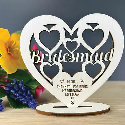 Gift For Maid Of Honour Thank You Wood Standing Heart Personalised Wedding Gift • £4.99