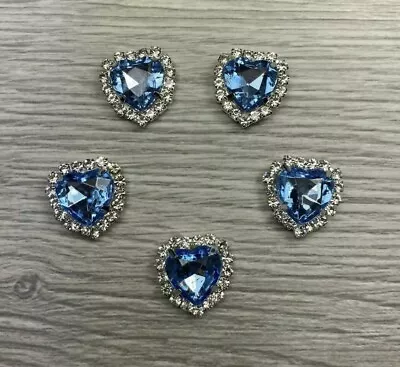 £4.25 • Buy 5Pcs Blue Heart Shape 18x16mm Flatback Diamante Rhinestone Embellishment Button