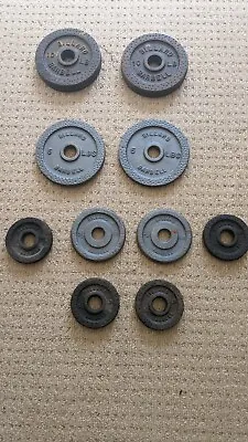 45lbs Vintage BILLARD Barbell Standard 1” Weightlifting Plates Set Of 10 • $75