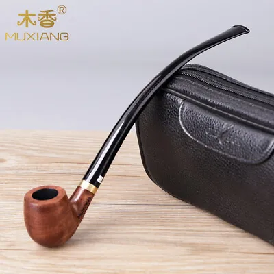 MUXIANG Rosewood Long Stem Churchwarden Tobacco Pipe With 10 Free Smoking Tools • £26.39