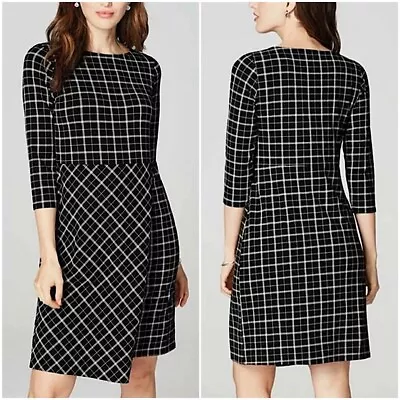 J. Jill Wearever Collection Windowpane Faux Wrap Dress Women’s Sz L Black • $18