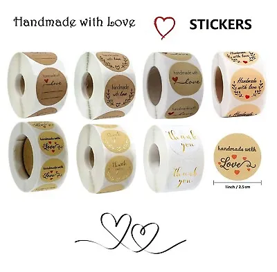 Handmade With Love Stickers For Your Purchase Business Labels Round Heart 2.5cm • £0.99