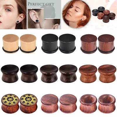PAIR Natural Wood Ear Gauges Flesh Tunnels Double Flared Ear Plugs US STOCK • $7.99