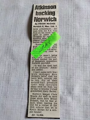 1985 Norwich 0 Man Utd 1 Daily Mirror Newspaper Report Cutting • £1.99