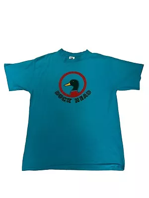 Vintage 90s Duck Head Duck Tails XL Single Stitch T Shirt Double Sided Logo Blue • $23.99