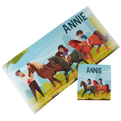 Personalised Children's Towel & Face Cloth Pack - Horses • £18.99